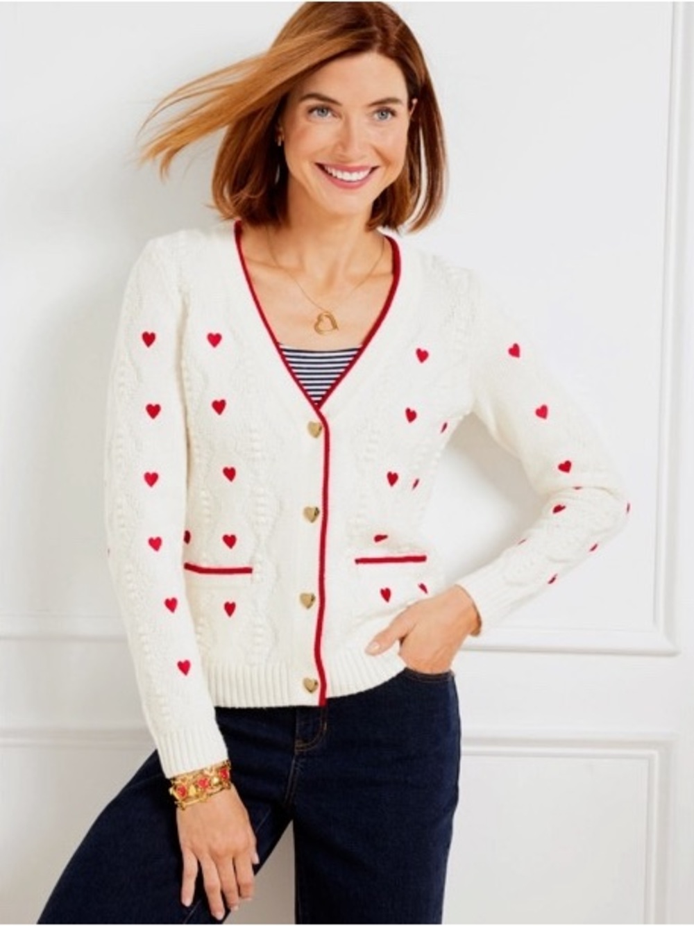 Talbots ARGYLE STITCH CARDIGAN - EMBROIDERED Hearts